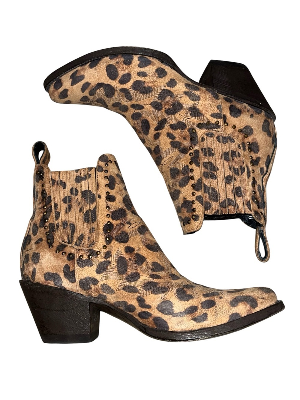 Cavender’s Leopard Print Western Ankle Boots - Tan & Dark Brown Suede Size 9B - Picture 8 of 12